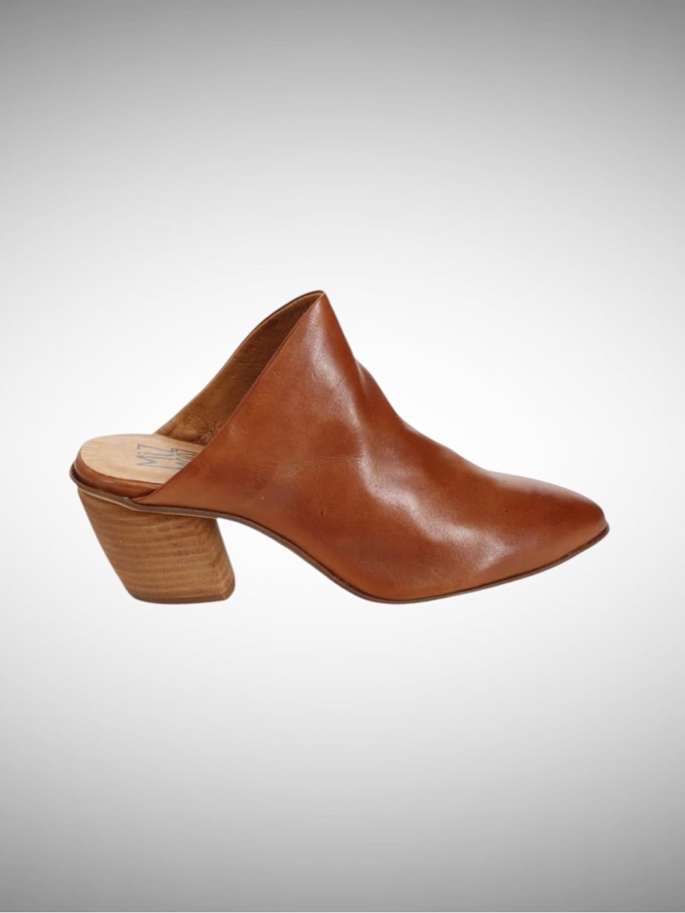 Leather Slip-On Mule Heel in Cognac